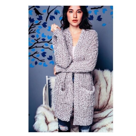COPY - LONG Open Cardigan In Heather Gray - Picture 3 of 8